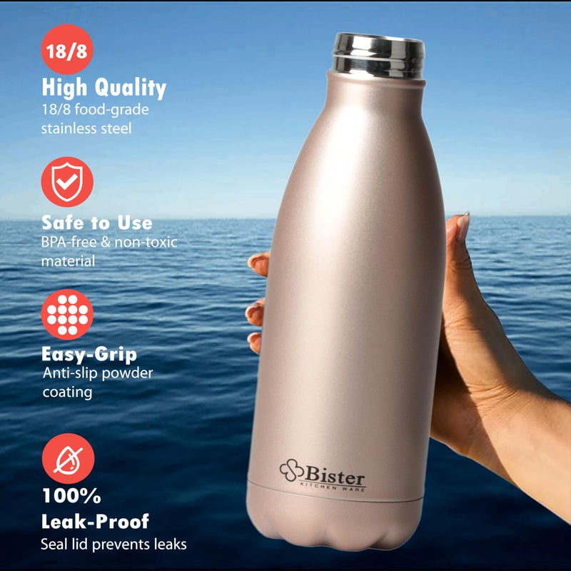 Bister Insulated Stainless Steel Water Bottle Tempsheild Technology 24Hrs Cold 12 Hrs Hot BPA Free Leak Proof Colder Hotter  Longer 500 Ml Rose Gold - Image 3